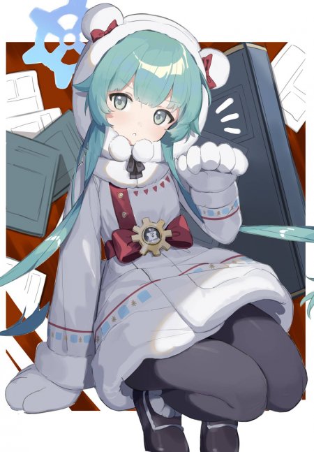 初音未来熊耳冬装少女蓝白动漫手机壁纸