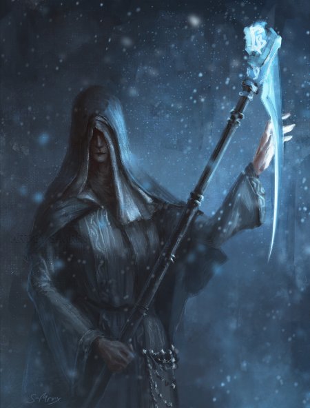 冰霜法杖黑袍巫师蓝灰奇幻手机壁纸