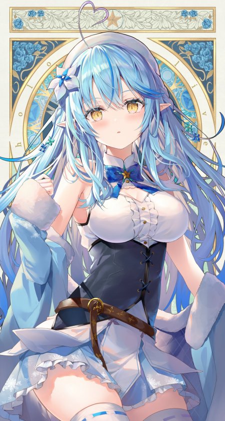 蓝发精灵少女白裙蓝饰粉紫动漫手机壁纸