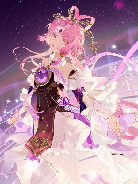 粉色长发少女星象装饰紫白古风动漫手机壁纸