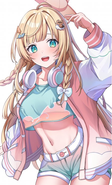 金发双马尾少女戴耳机粉蓝动漫手机壁纸