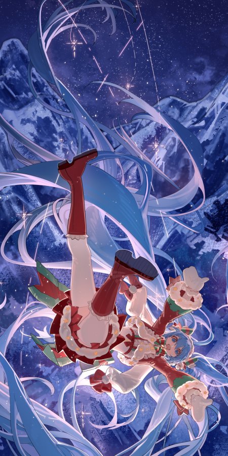 初音未来蓝发飘逸星空雪山动漫手机壁纸
