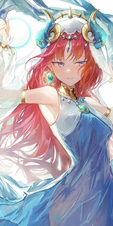 红发少女蓝金装饰梦幻蓝白动漫手机壁纸