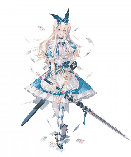 爱丽丝梦游仙境少女持剑蓝白奇幻动漫手机壁纸