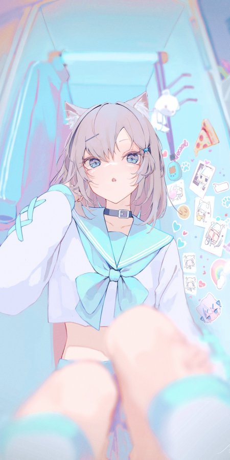 猫耳少女水手服蓝白动漫手机壁纸