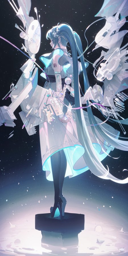 初音未来蓝发双马尾星空机械风蓝紫动漫手机