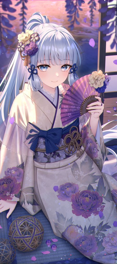 银发少女和风花扇紫韵动漫手机壁纸