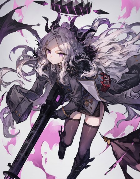 银发紫瞳持枪少女暗紫奇幻动漫手机壁纸