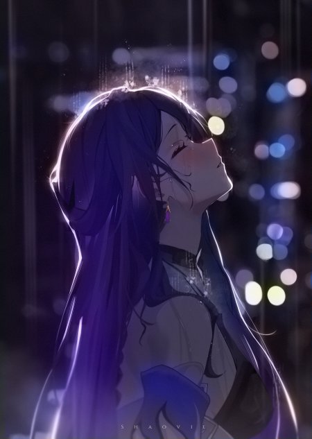 紫发少女仰望雨夜蓝紫动漫手机壁纸