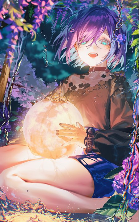 紫发少女捧光球梦幻粉紫动漫手机壁纸