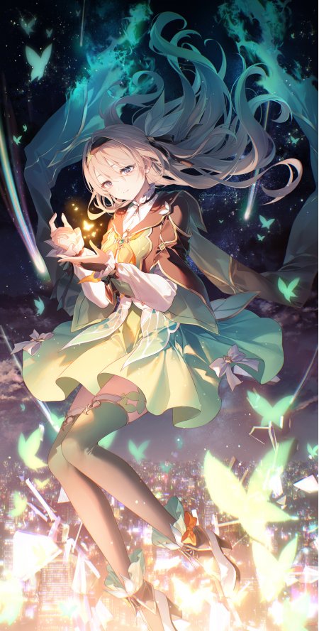 原神荧星夜蝶舞青绿动漫手机壁纸