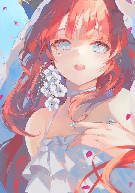 红发蓝眸少女持花粉蓝唯美动漫手机壁纸