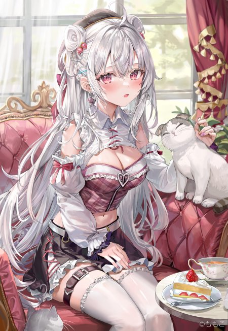 银发少女粉瞳洛丽塔粉紫动漫手机壁纸