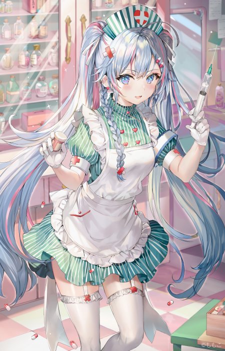 初音未来护士装蓝白绿动漫手机壁纸