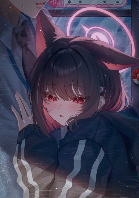 明日方舟黑发红瞳少女粉紫动漫手机壁纸