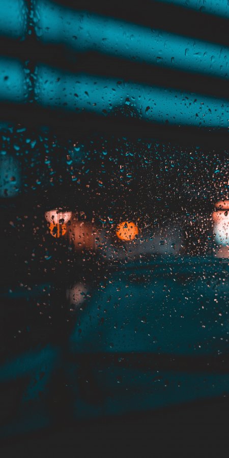 雨夜车窗水珠橙光蓝调城市风景手机壁纸