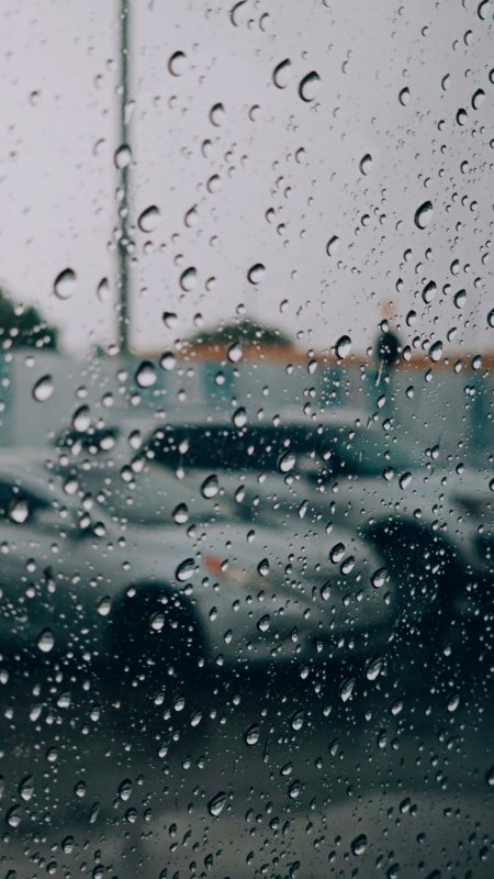 雨滴玻璃窗外模糊街景灰蓝人文风土手机壁纸