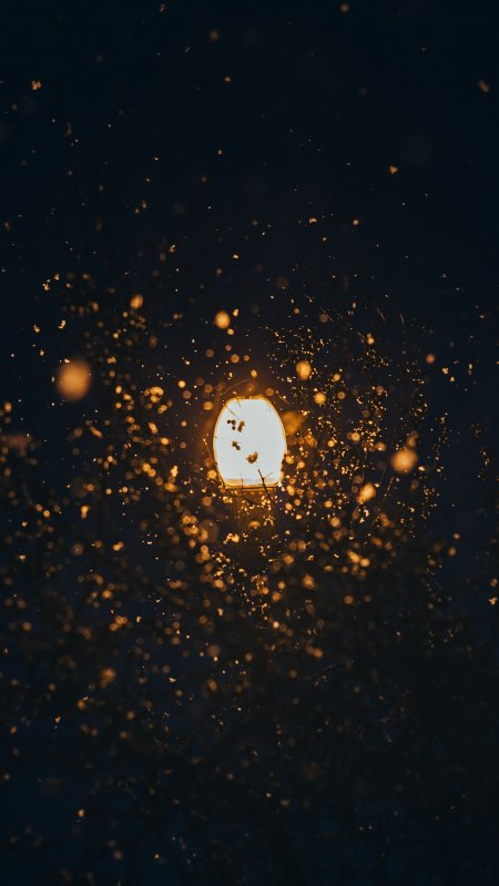 路灯雪夜光斑暖金风景手机壁纸