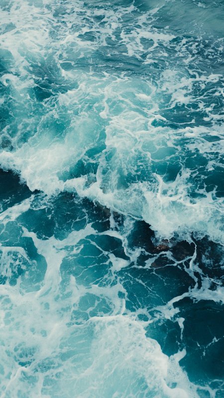 海浪翻涌白沫飞溅蓝绿风景手机壁纸