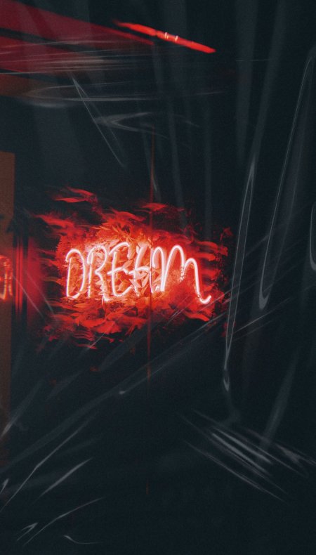 霓虹灯DREAM字样红黑暗调创意手机壁纸