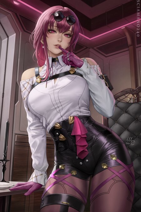 粉发少女墨镜紫手套暗紫动漫手机壁纸