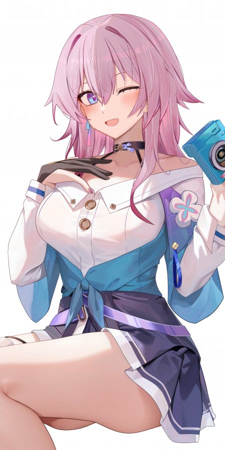 崩坏星穹铁道三月七粉发少女蓝白动漫手机壁纸
