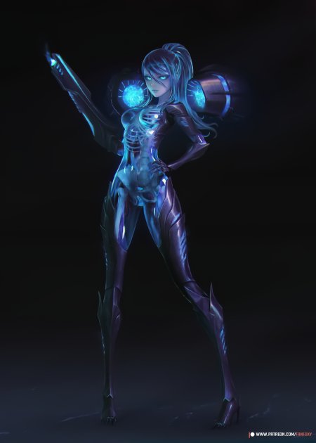 赛博朋克少女机甲战衣蓝紫科幻动漫手机壁纸