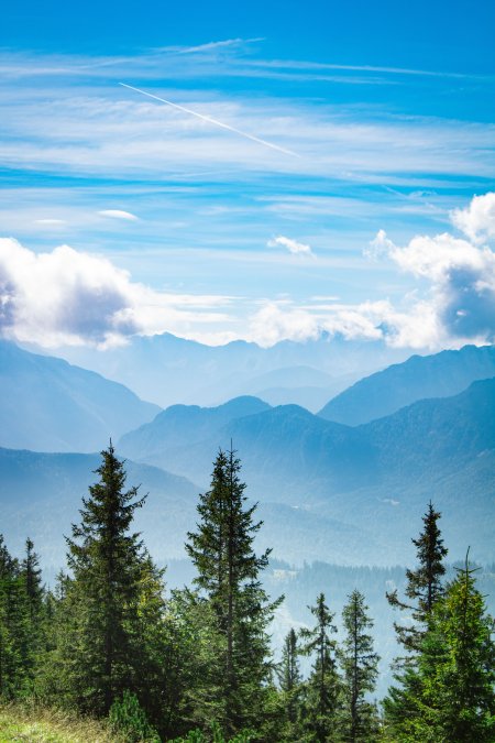 层峦叠嶂松林苍翠蓝白风景手机壁纸