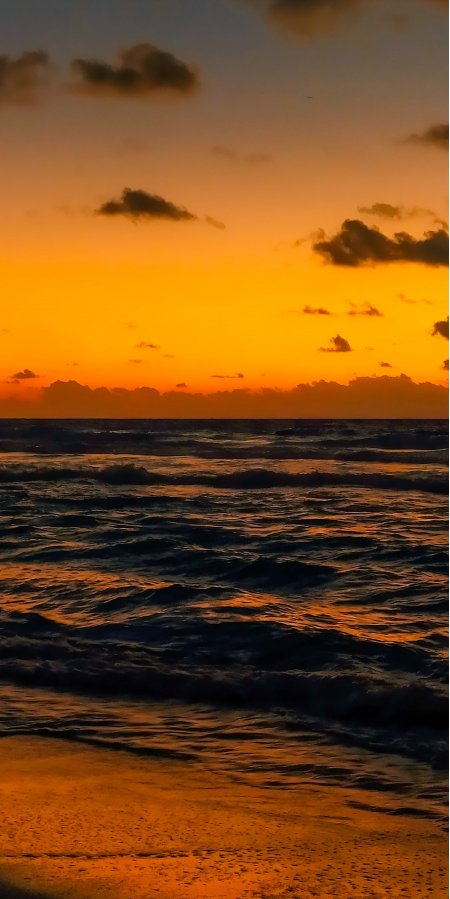 海面夕阳余晖橙金风景手机壁纸精选