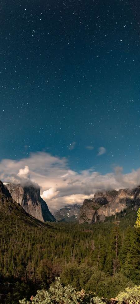 优胜美地夜空繁星璀璨蓝黑风景手机壁纸