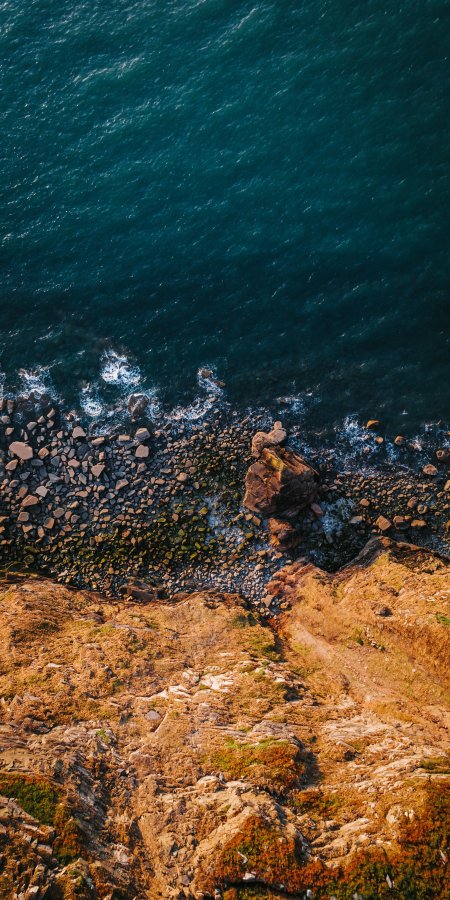 海岸悬崖海浪拍岸蓝绿自然风景手机壁纸