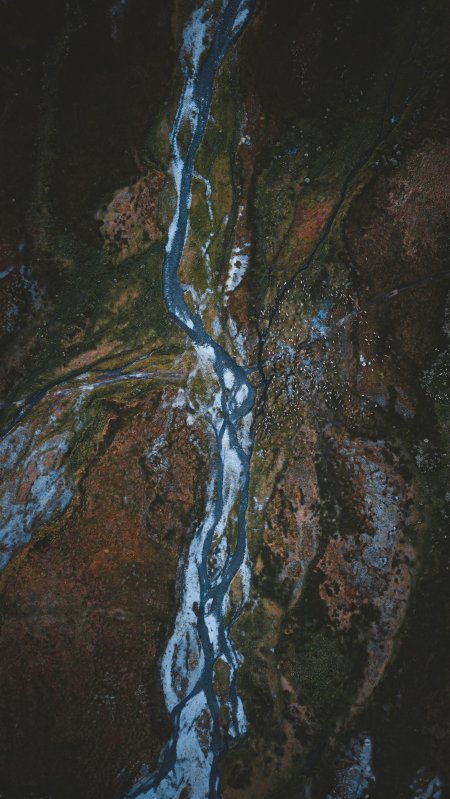 冰川河流蜿蜒穿行蓝白绿褐风景手机壁纸