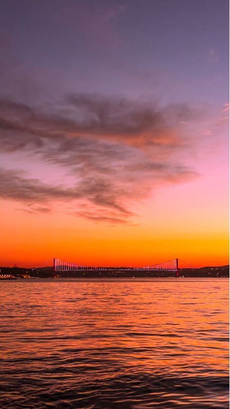 博斯普鲁斯海峡大桥夕阳橙紫风景手机壁纸