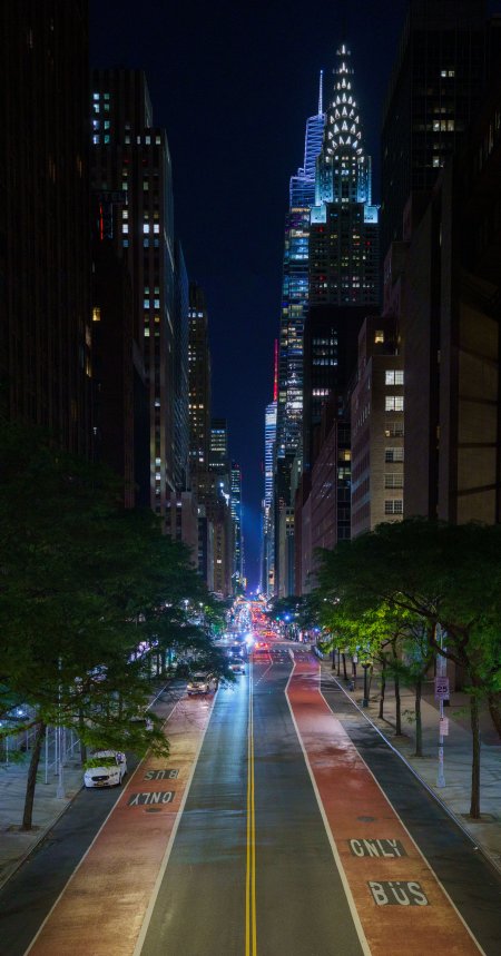 纽约夜景街道霓虹璀璨蓝黑城市建筑手机壁纸