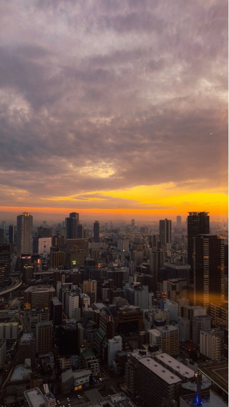 城市天际线夕阳余晖橙紫风景手机壁纸