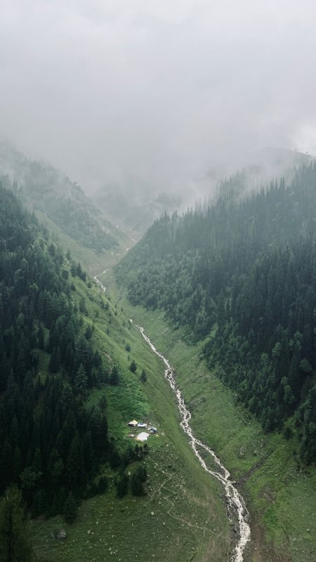 山谷溪流云雾缭绕青绿风景手机壁纸