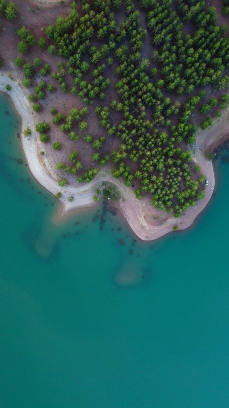 碧水环绕绿林半岛青绿风景手机壁纸