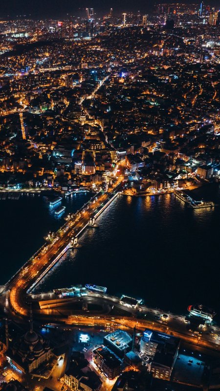 伊斯坦布尔夜景灯火辉煌金蓝城市建筑手机壁纸