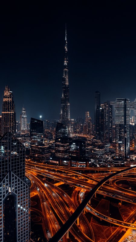 迪拜哈利法塔夜景金橙城市建筑手机壁纸