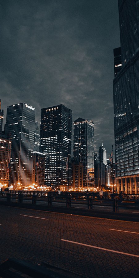 芝加哥夜景高楼林立暖金城市建筑手机壁纸