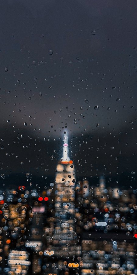 纽约帝国大厦雨夜灯光暗蓝城市建筑手机壁纸