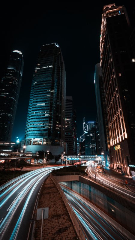 香港中环夜景蓝光车轨城市建筑手机壁纸