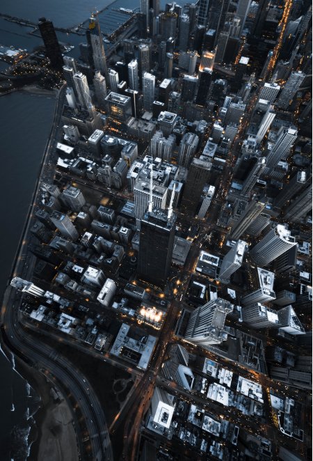 芝加哥夜景高楼林立蓝灰城市建筑手机壁纸