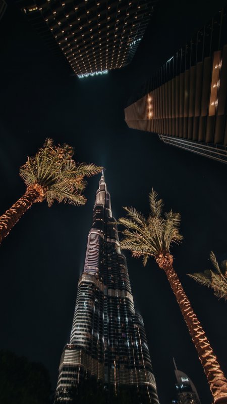 迪拜哈利法塔夜景璀璨暗金城市建筑手机壁纸