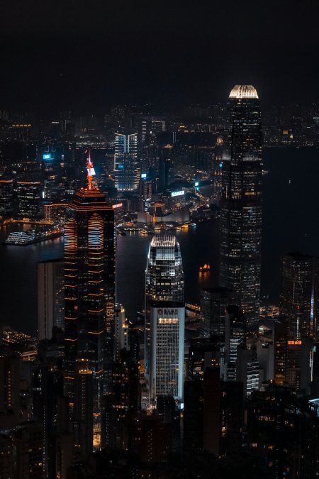 香港维港夜景璀璨高楼林立蓝金城市建筑手机壁纸