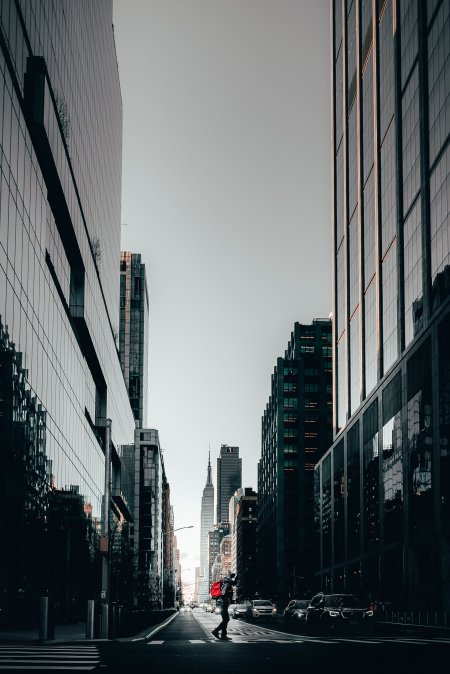 纽约街头帝国大厦远景灰蓝城市建筑手机壁纸