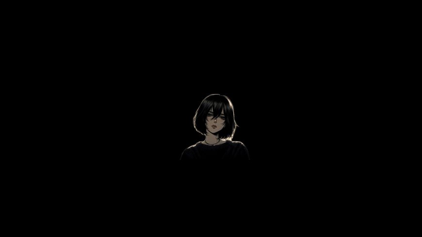 黑发少女低眸沉思暗黑动漫电脑壁纸