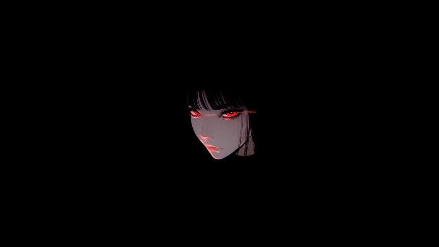 红瞳少女黑影笼罩暗红动漫电脑壁纸