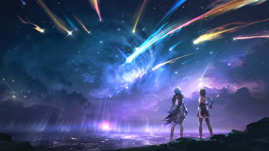 鸣潮双人仰望流星雨唯美风景游戏电脑壁纸
