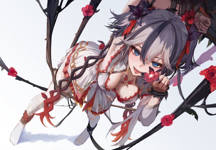 鸣潮椿荆棘红花俏皮魅惑少女动漫电脑壁纸